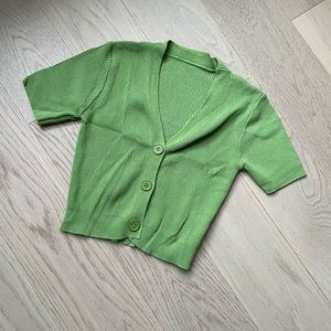 Preppy Button-Up Cropped Sweater Top